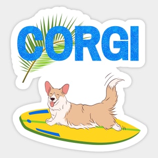 Welsh Corgi Pembroke Dog on Surf with Summer Vibes Sticker